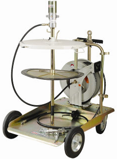 Солидолонагнетатель пневматический (насос 50:1) для бочек 200кг с  тележкой, катушка, 1700536R