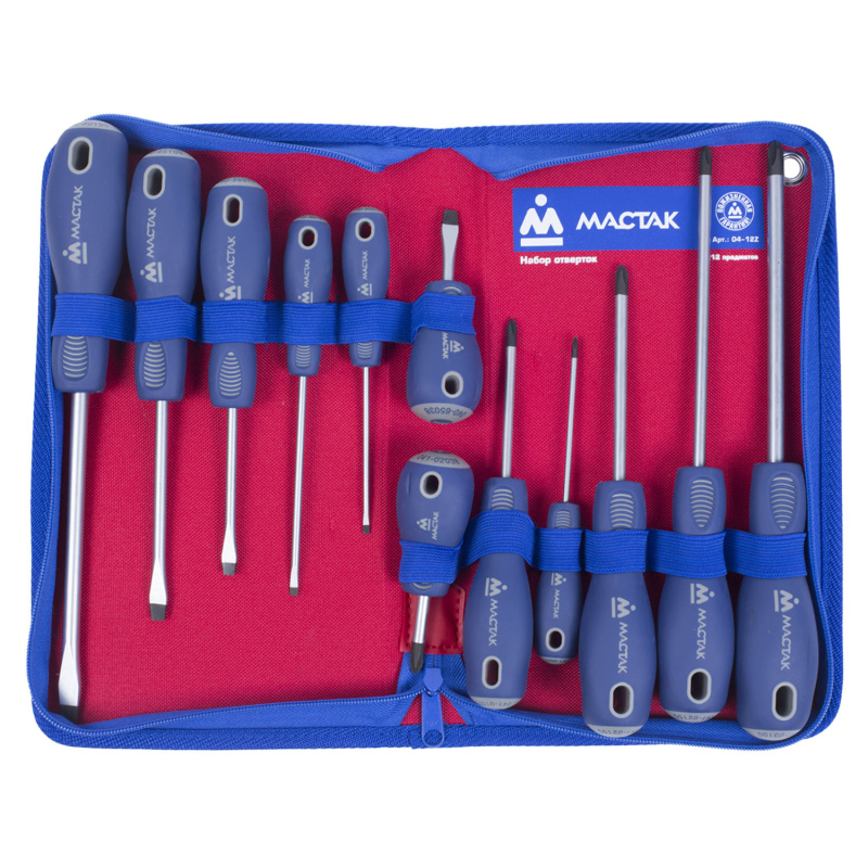 МАСТАК Набор отвёрток в футляре на молнии, 12 предметов 04-12Z