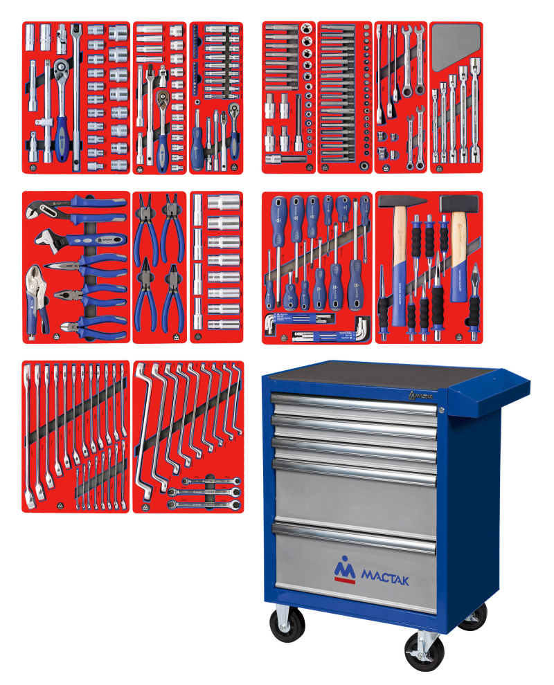МАСТАК Набор инструментов "ЛИДЕР" в синей тележке, 270 предметов 52-05270B
